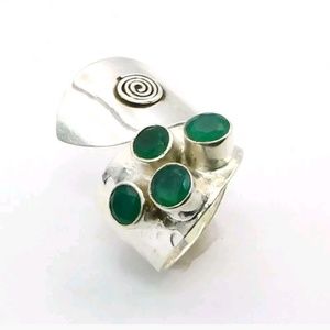 Green Onyx Gemstone Silver Adjustable Ring